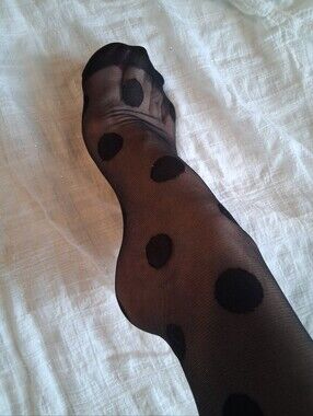 Black Polka Dot Sheer Worn Nylons Pantyhose